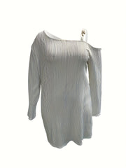  Casual Dress Women's Plus Solid Striped Metal Decor One Shoulder Dress