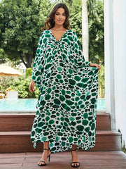  Green Dot Print Maxi Kaftan Cover Up Dress