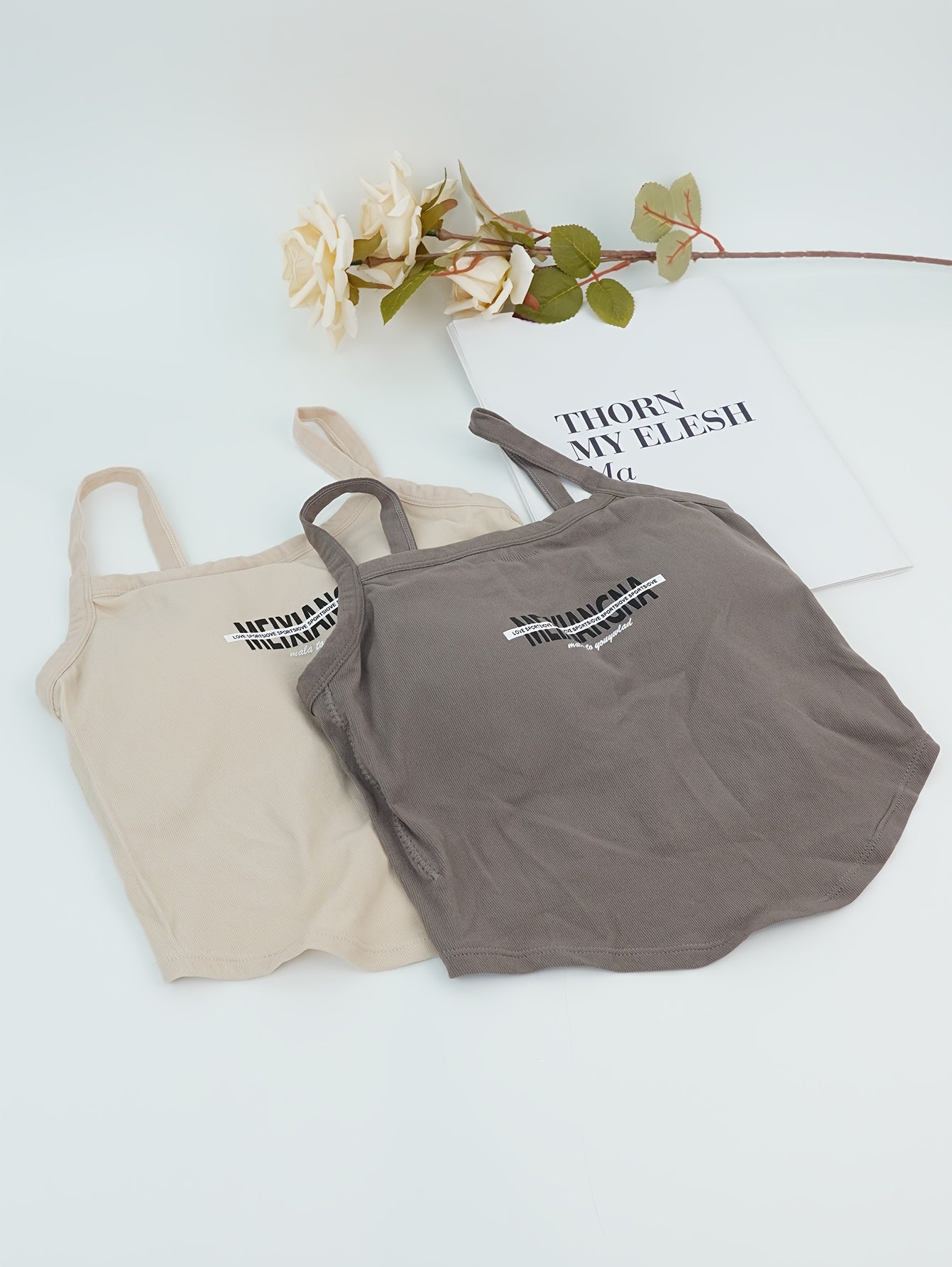 2pcs Letter Print Cami Tops Slim Fit Women's Lingerie