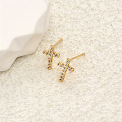 Zircon Cross Stud Earrings Retro Copper Jewelry Gift