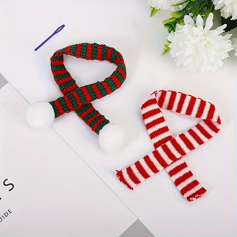 4Pcs Mini Stripe Knitted Doll Scarves, DIY Costume Decor, 2 Col
