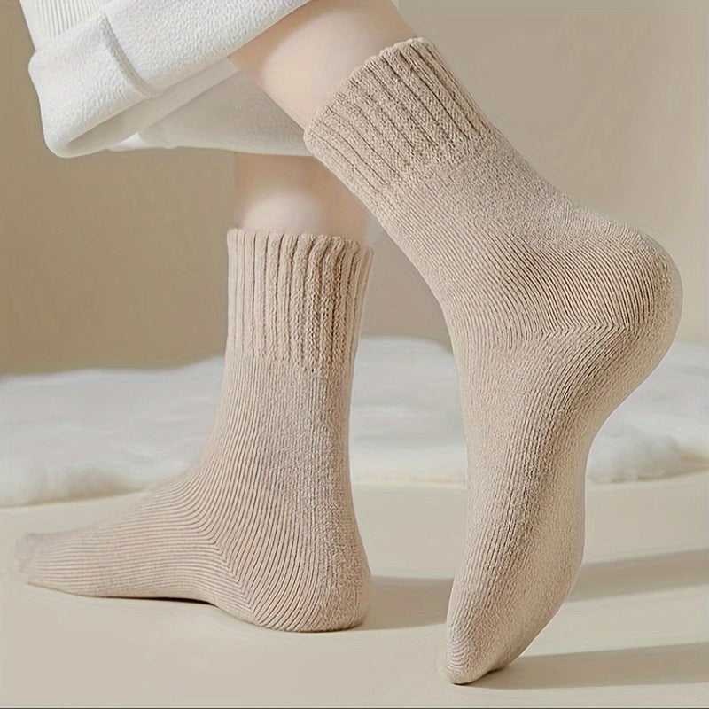 6 Pairs Plush Lined Mid Tube Socks for Women
