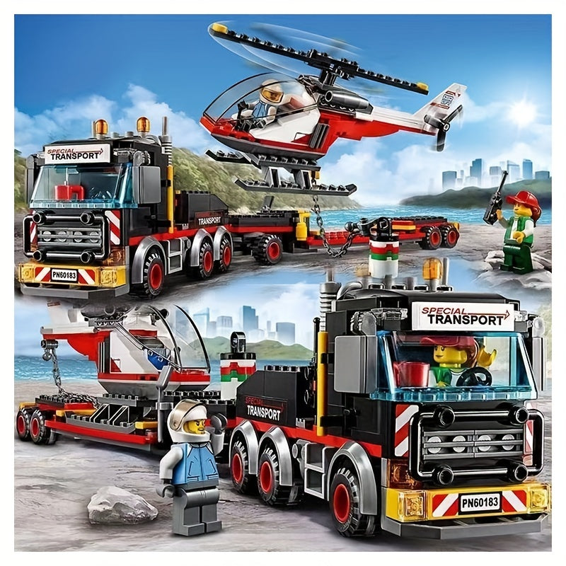 City Bricks Heavy Cargo Transport Helicopter Truck Building Blocks Toys