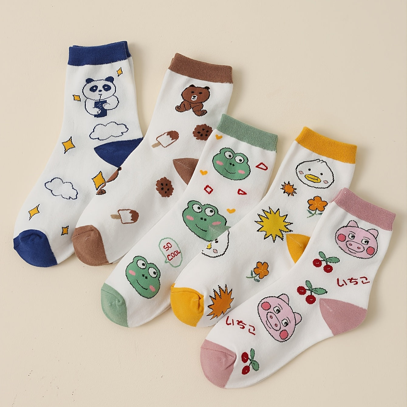 5 Pairs Cartoon Frog Mid Tube Socks Women's Stockings