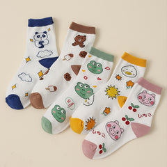 5 Pairs Cartoon Frog Mid Tube Socks Women's Stockings