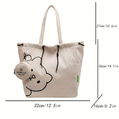 Cartoon Bear Canvas Shoulder Bag Tote With Coin Purse
