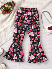 Boho Floral Print Bell Bottom Pants Elastic Waist Stretchy Fit Casual Trousers