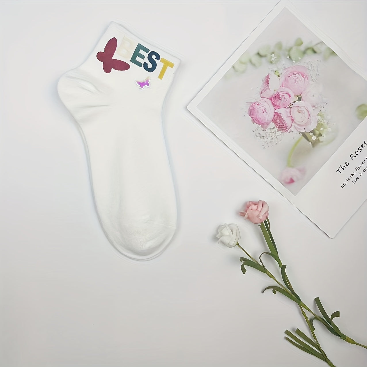 5 Pairs Letter Pattern Crew Socks for Women