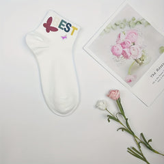 5 Pairs Letter Pattern Crew Socks for Women
