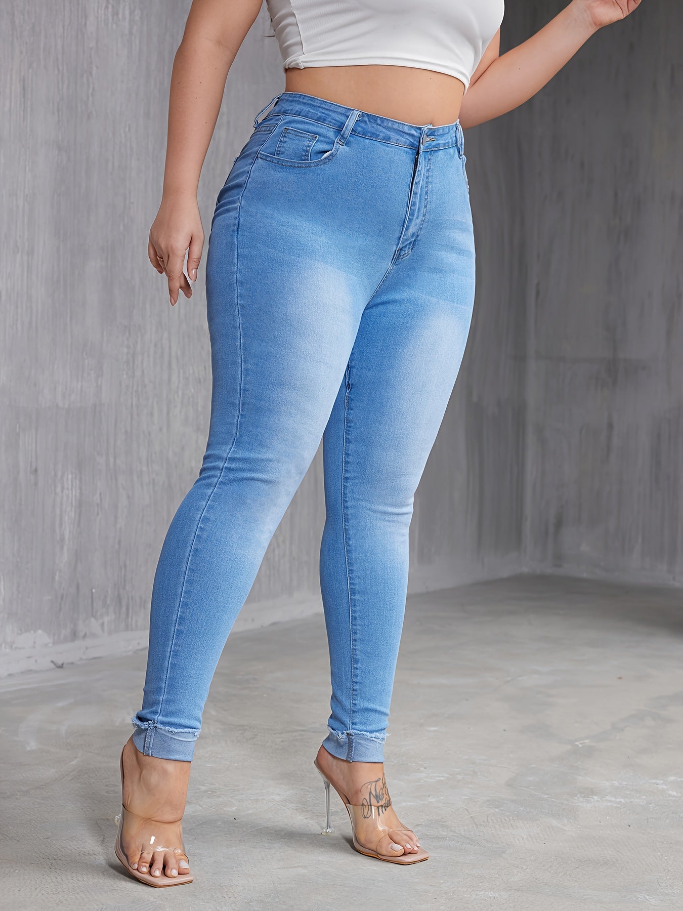  High Rise High Stretch Jeans Women's Washed Button Fly