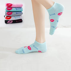 5 Pairs Lips & Letter Print Low Cut Ankle Socks Women's Stockings