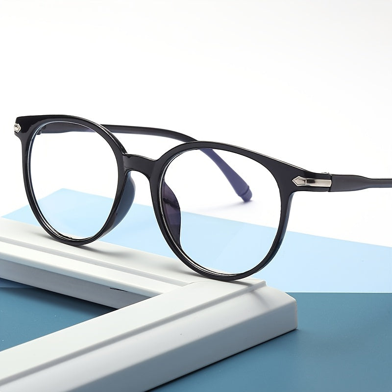 Round Frame Clear Lens Glasses Rivet Decor Eyewear