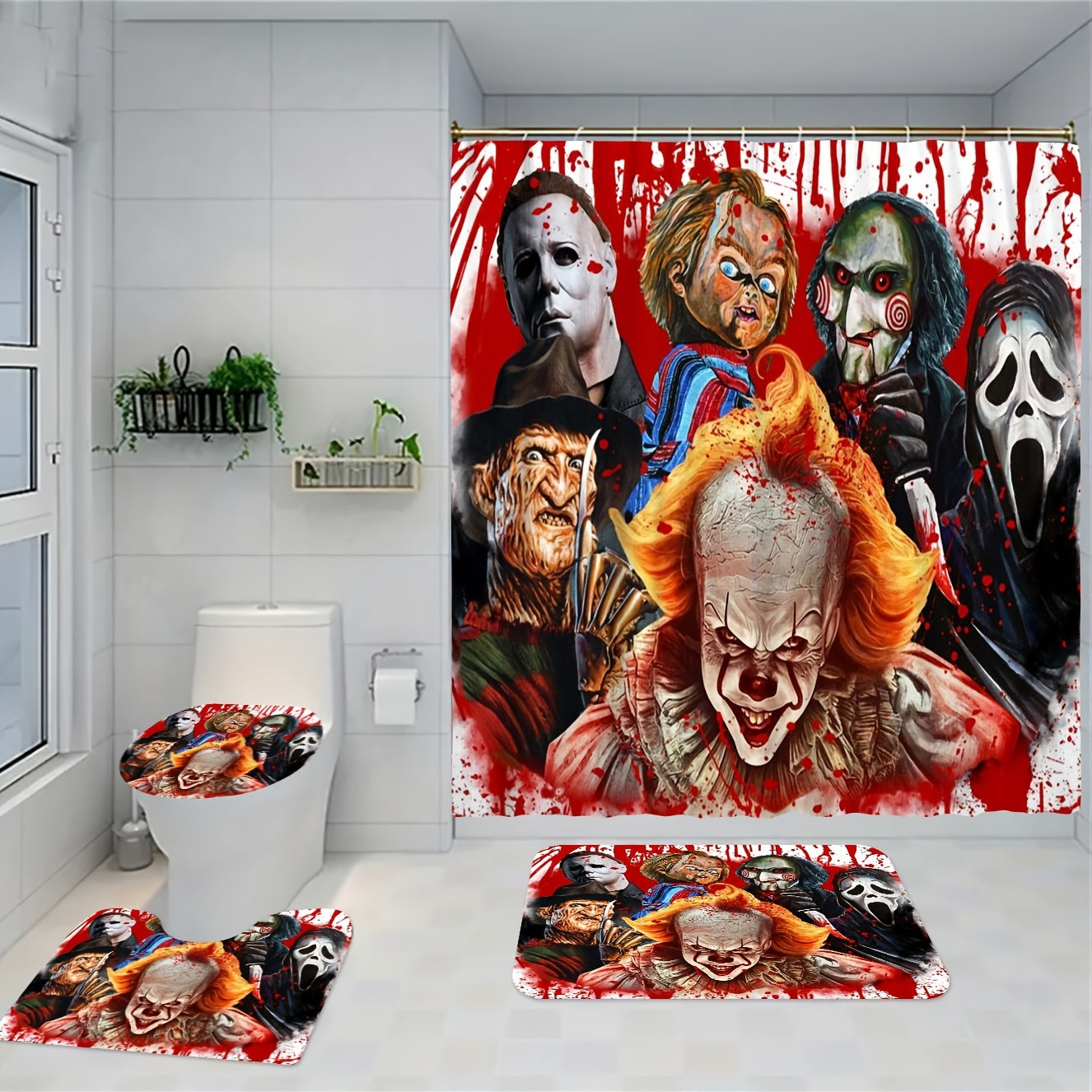 Horror Clown Style Shower Curtain Set