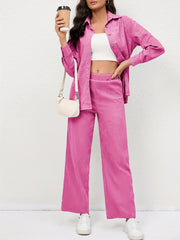 Casual Corduroy 2-Piece Set Long Sleeve Shirt & Pants Outfit