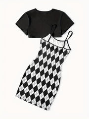 Argyle Cami Dress & Crop Tee Set