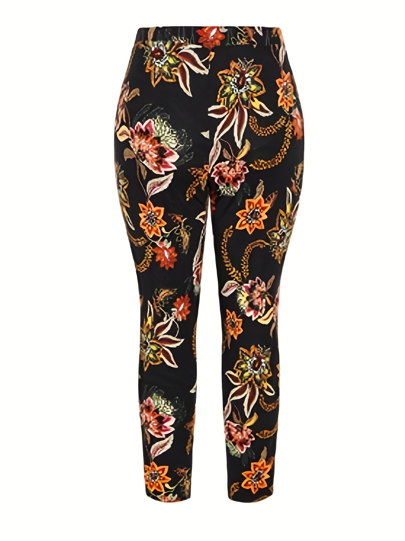  Boho Pants Women's Plus Floral Print Elastic Tapered Pants
