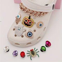 17pcs Women's Glitter Clog Charms For Crocs Assorted Halloween Decoration