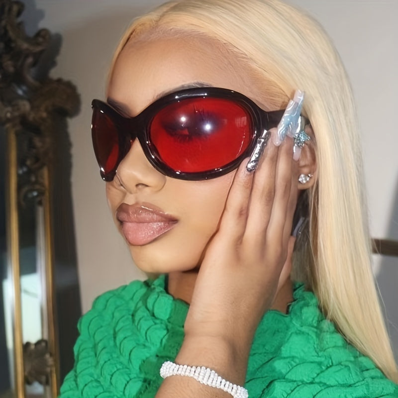 Y2K Oversized Round Sunglasses Futuristic Wrap Around Shades UV400