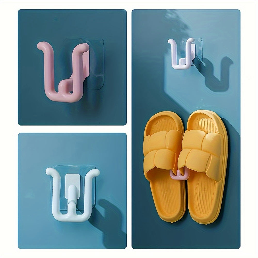 Bathroom Wall-mounted Slipper Drain Rack with Hooks