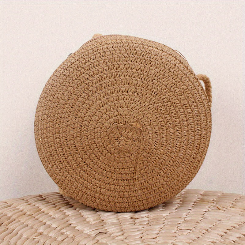 Straw Woven Crossbody Bag Braided Circle Purse Mini Beach Bag