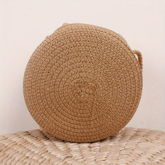 Straw Woven Crossbody Bag Braided Circle Purse Mini Beach Bag