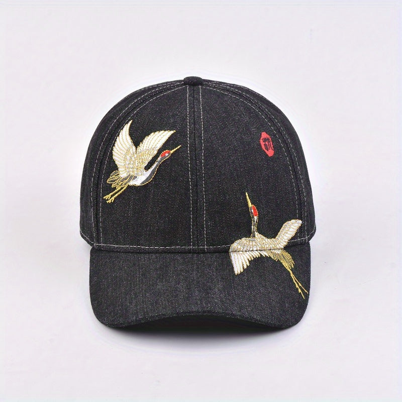 Crane Embroidery Baseball Cap Solid Cotton Dad Hat Sun Hats For Women