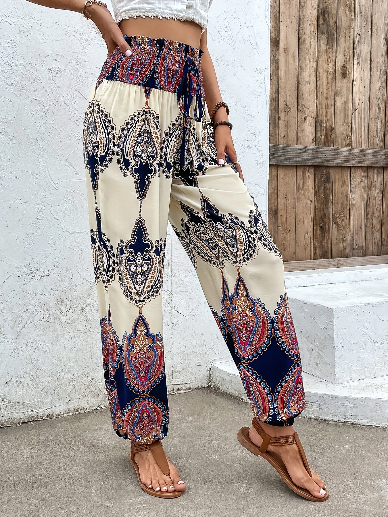 Tribal Print Elastic Waist Pants for Women