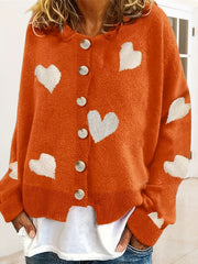  Heart Pattern Cardigan Long Sleeve Sweater