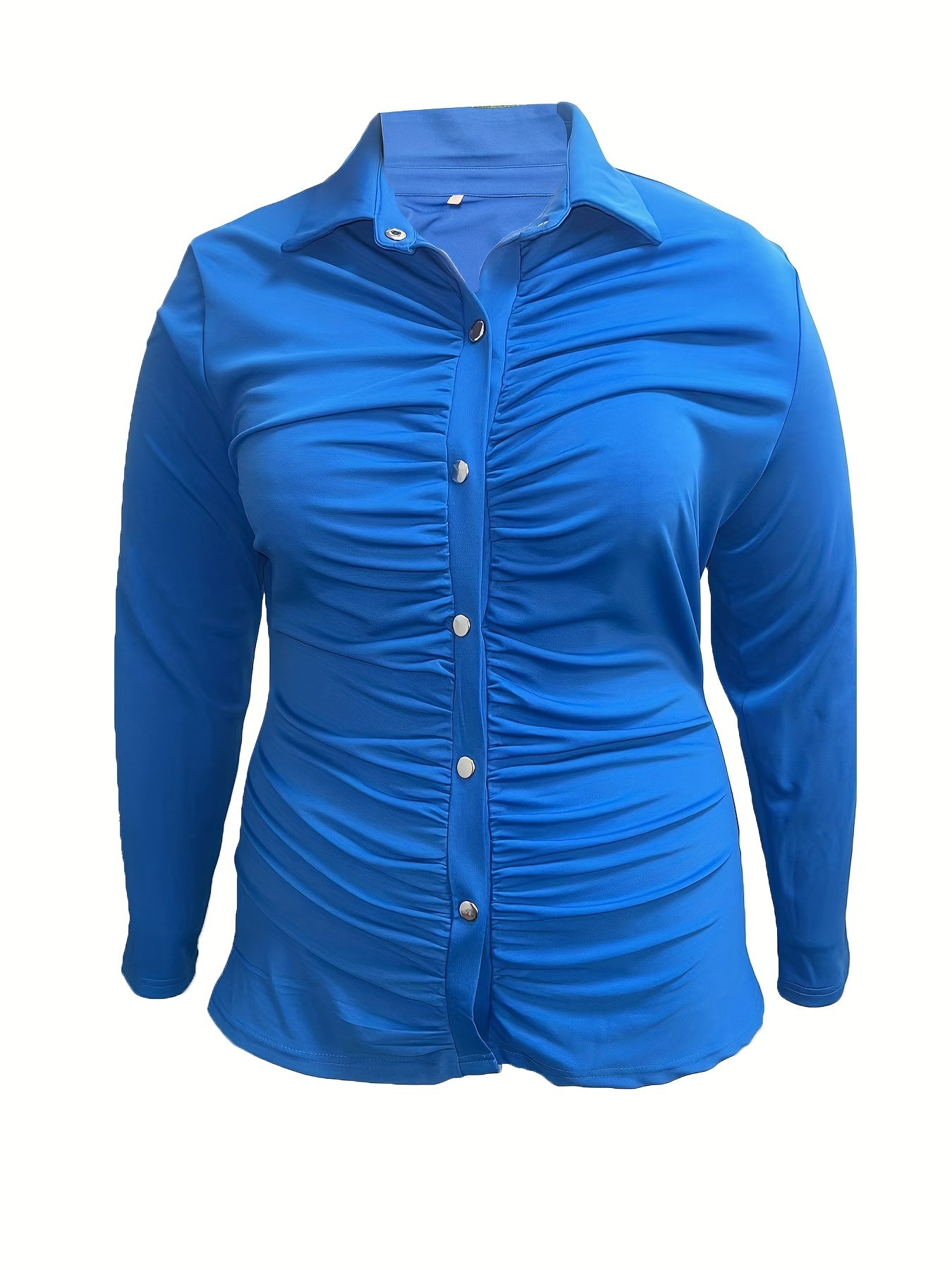  Solid Button Down Long Sleeve Blouse