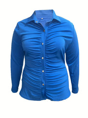  Solid Button Down Long Sleeve Blouse