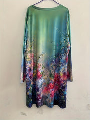  Floral Print Long Sleeve Round Neck Dress