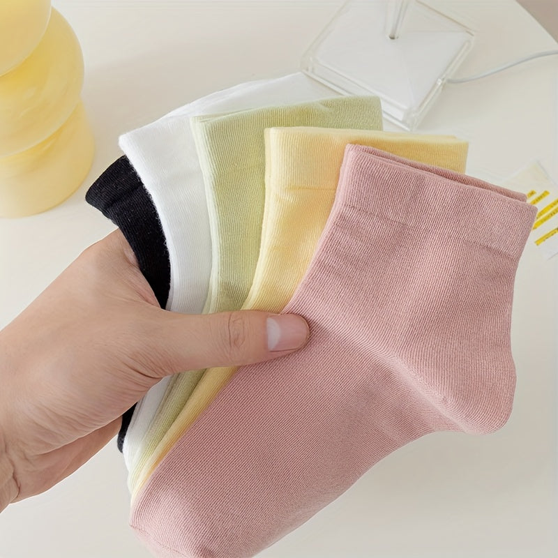 5 Pairs Solid Socks Comfy & Breathable Women's Stockings