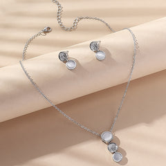 Opal Jewelry Set Pendant Necklace & Earrings Rhinestone Inlaid Sweet Women Gift