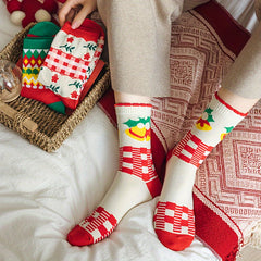 5 Pairs Christmas Print Socks Women's Mid Tube Stockings