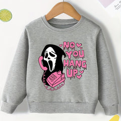 Alphabet Ghost Print Halloween Long Sleeve Sweatshirt