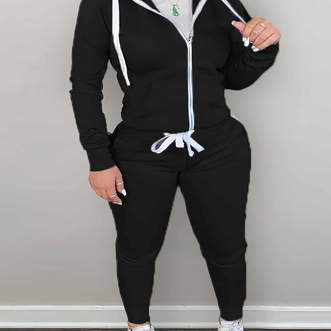  Solid Long Sleeve Hoodie & Pants Set