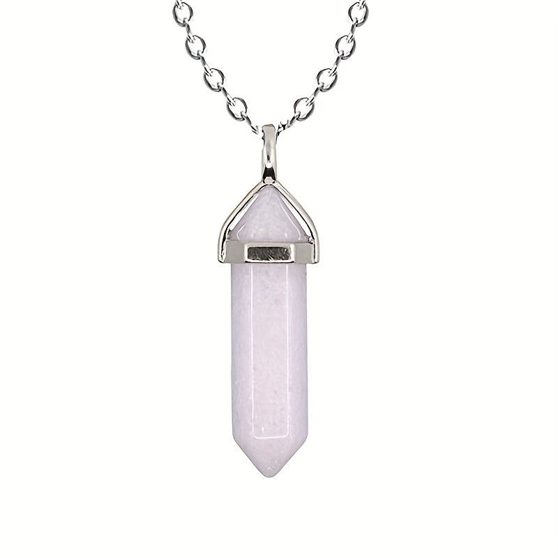 Vintage Silver Quartz Crystal Necklace Chakra Healing Point Pendulum Pendant