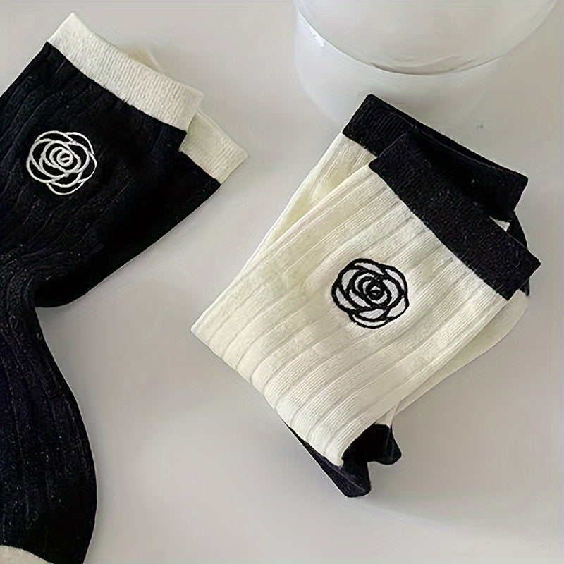 5 Pairs Floral Print Socks Comfy & Breathable Women's Mid Tube Stockings