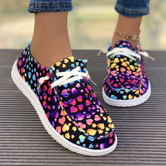 Women's Heart Pattern Skate Shoes Lace-up Loafers