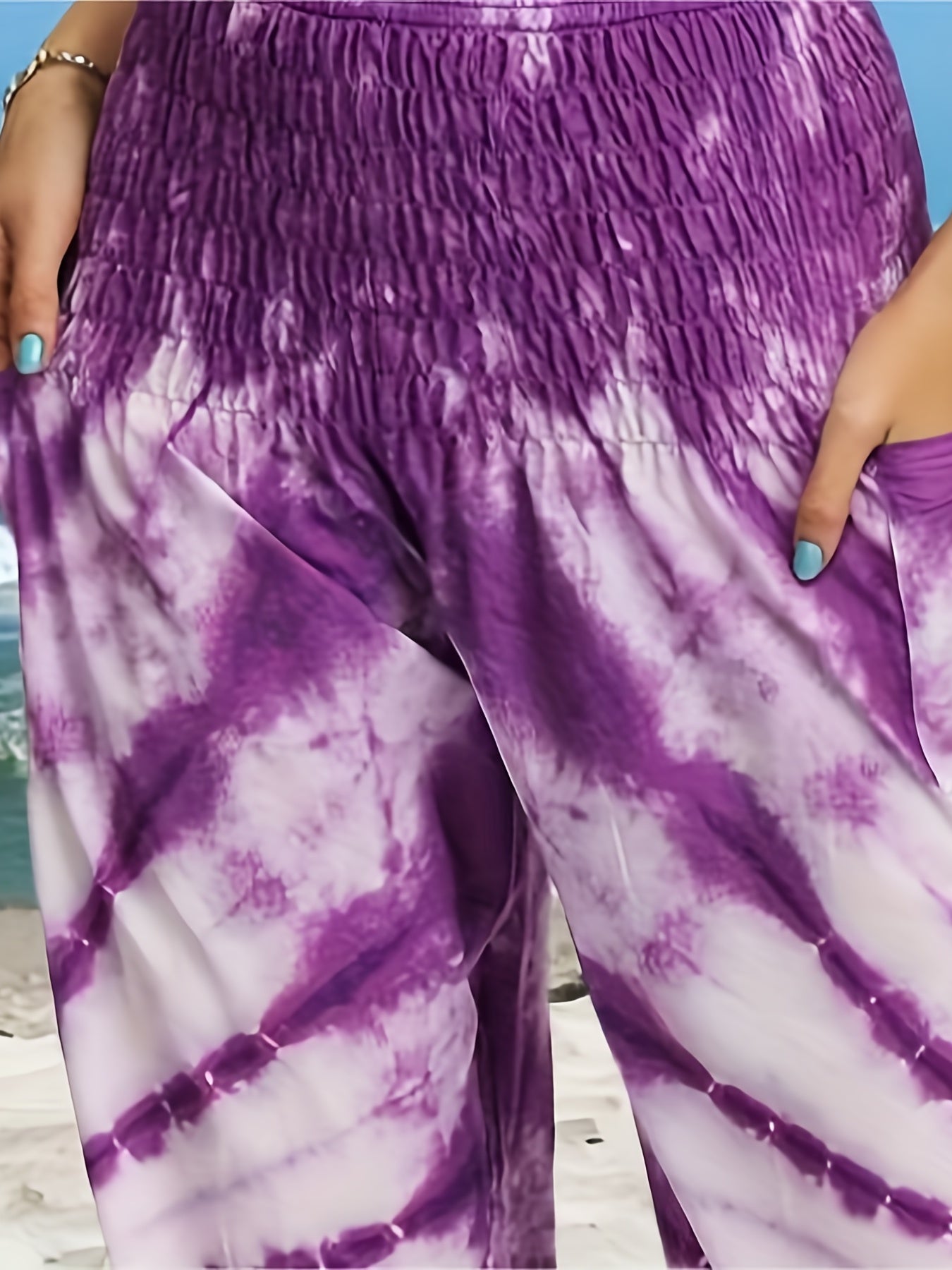 Women's Plus Tie Dye Shirred Waist Carrot Pants