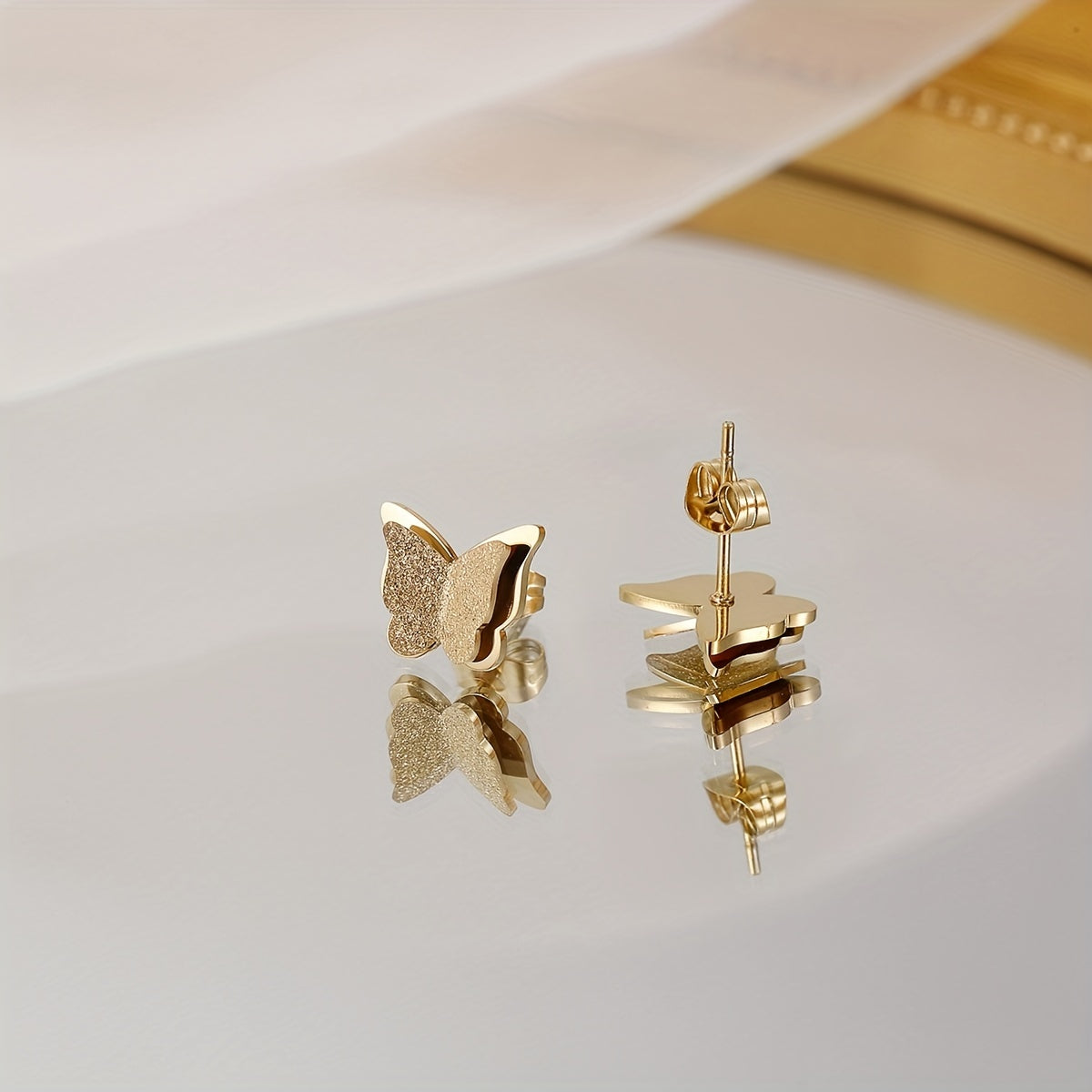 Double Layer Butterfly Stud Earrings Stainless Steel 14K Plated Casual Jewelry