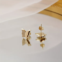 Double Layer Butterfly Stud Earrings Stainless Steel 14K Plated Casual Jewelry