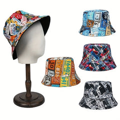 Street Hip Hop Print Bucket Hat Outdoor Sunscreen Wide Brim Cap