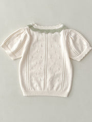 2pcs Baby Girls Hollow Out Knit Top & Shorts Set