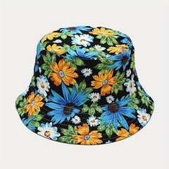 Boho Flower Print Bucket Hat Reversible Lightweight Basin Hat