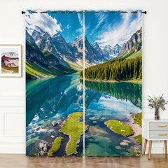 2pcs Snow Mountain River Reflection Curtain Window Curtain