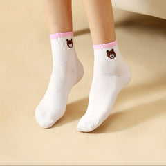 5 Pairs Bear Print Socks Breathable Short Women's Stockings