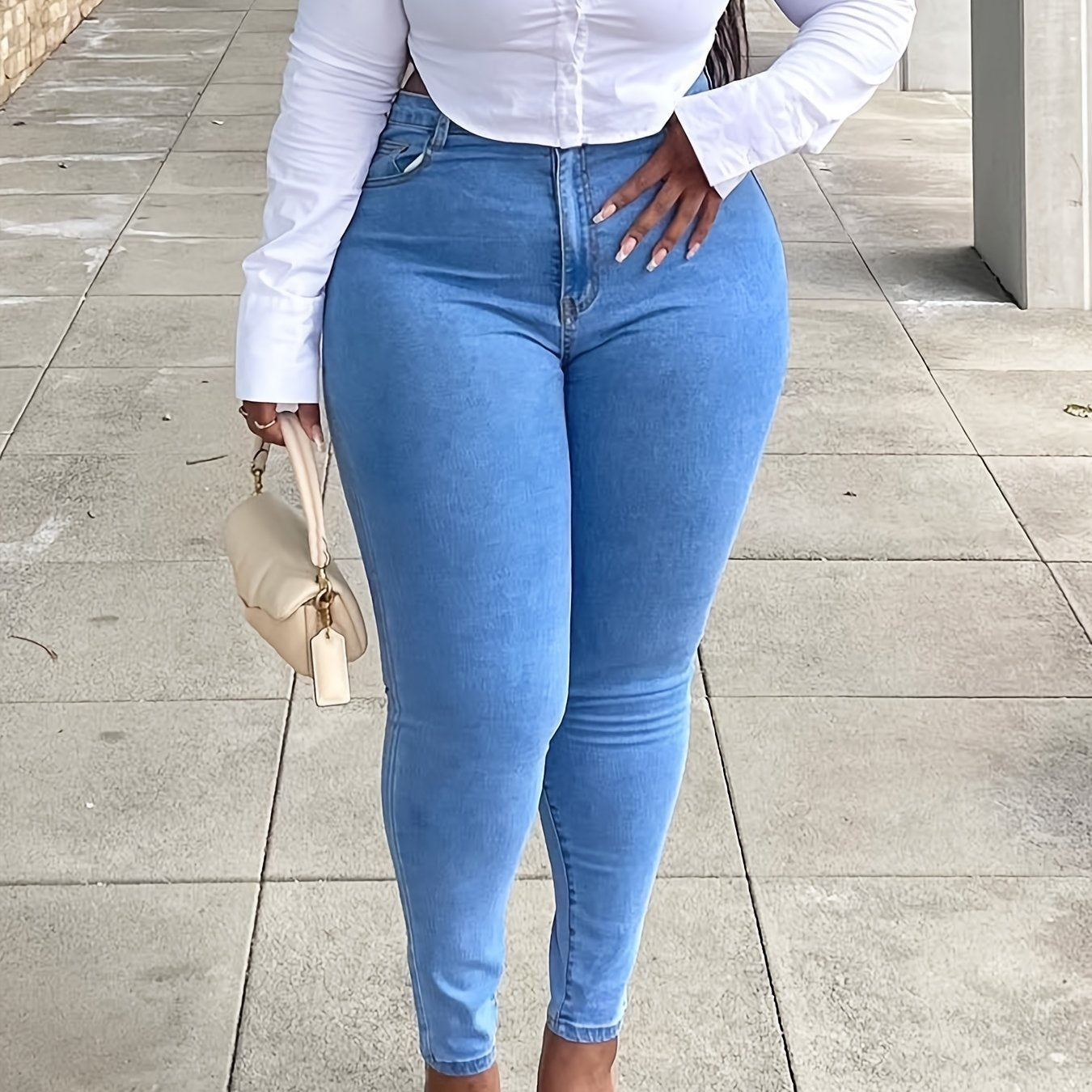  Stretch Skinny Jeans Button Fly High Waist