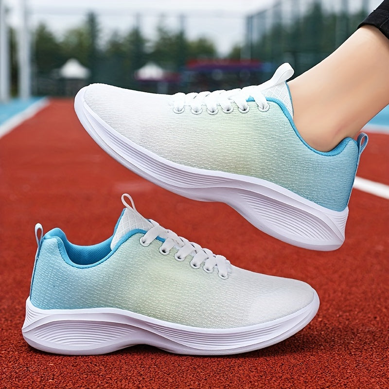 Ombre Lace Up Running Shoes Non Slip Mesh Sneakers for Casual Wear