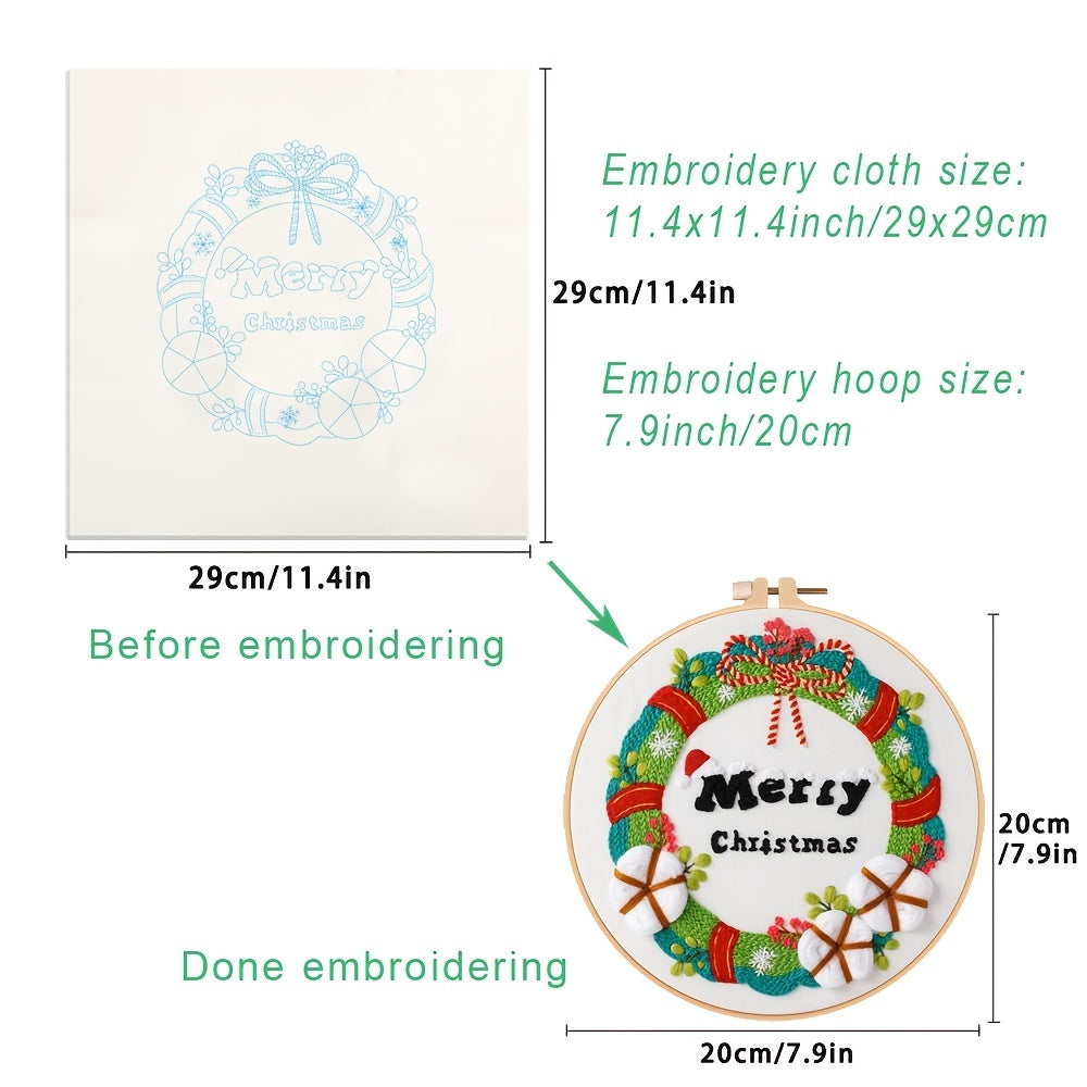 Embroidery Kit Merry Christmas Pattern 1 Hoop 7 9 Inch DIY Gift